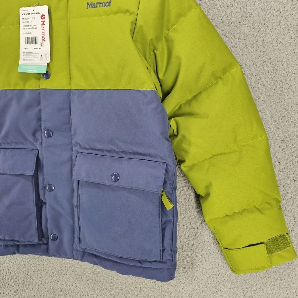 Marmot Fordham II Hoody Jacket Boys Large Green Blue 700 Fill Down Waterproof‎
